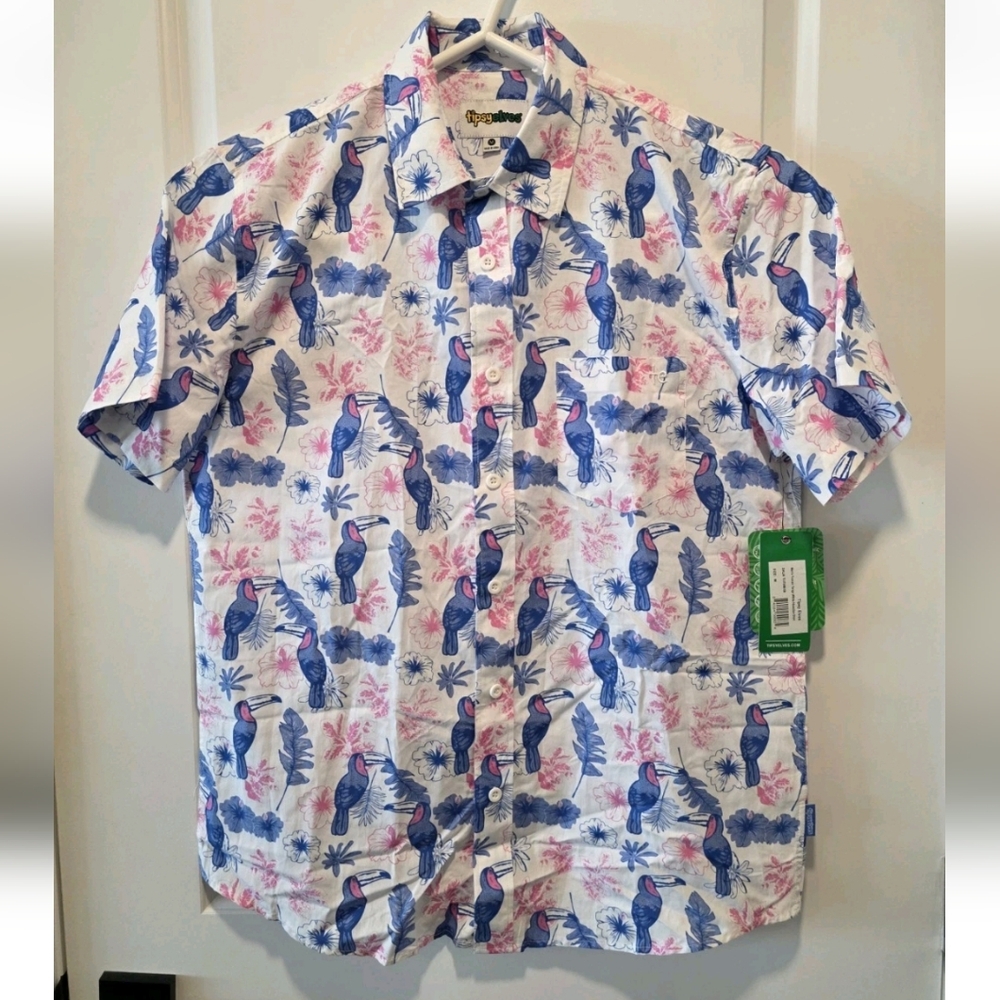NWT Tipsy Elves Toucan Tango White Hawaiian Shirt Mens Medium